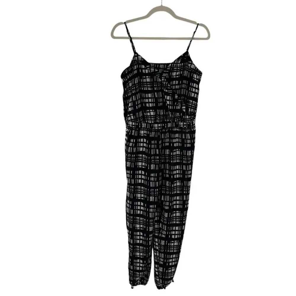 Madewell Navy Blue Brushstroke Plaid Sleeveless Ankle Tie Jumpsuit - Picture 2 of 11